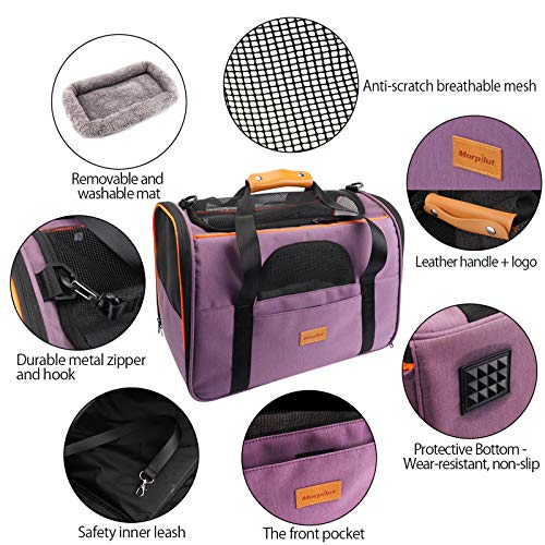 morpilot Transportín Perro Gato, Bolsa Transporte Plegable para Mascotas, Portador de Viaje para Perro y Gato con Correa de Hombro Ajustable + Tazón Plegable, Bolsa de Malla Transpirable para Avion