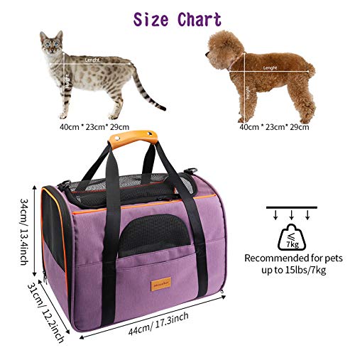 morpilot Transportín Perro Gato, Bolsa Transporte Plegable para Mascotas, Portador de Viaje para Perro y Gato con Correa de Hombro Ajustable + Tazón Plegable, Bolsa de Malla Transpirable para Avion