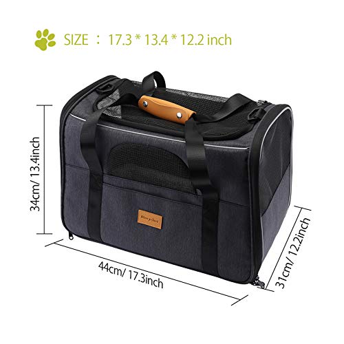 morpilot Transportín Perro Gato, Bolsa Transporte Transpirable para Mascotas, Portador de Viaje con Correa de Hombro Ajustable, Transporte de Gato con Colchón Suave+Tazón (17.3*12.2*13.4 Inch)