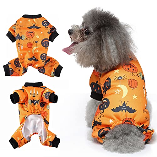 Mosucoirl Disfraz de Perro Mascota Halloween,Patrón de Calabaza de Mono de Perro Pijama de Perro para Cachorro Perros Pequeños Medianos Gatos Chihuahua Osito de Peluche Fiesta de Navidad (L)