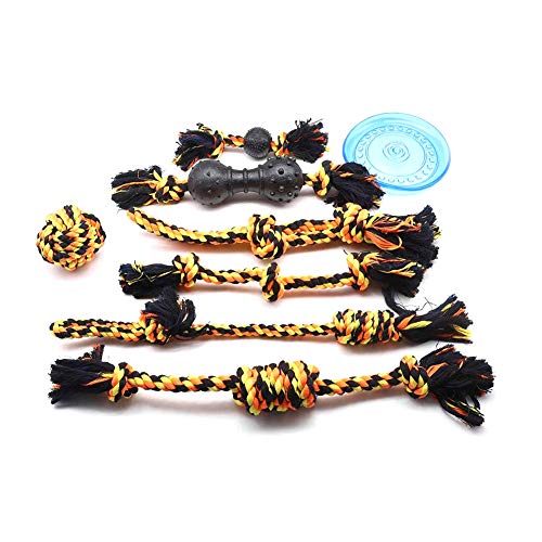 Mothcattl 8 unids/Set Mascota Perro Cachorro Cuerda Nudo Bola morder Dientes Limpieza Masticar Negro + Amarillo