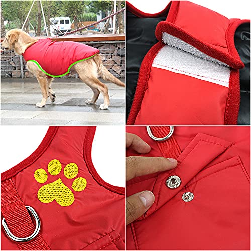 MOTT Chaleco de arnés para perro grande con bolsillo, abrigos de perro medianos abrigos impermeables para mascotas, chaleco reversible acolchado grueso para labrador, Golden Retriever