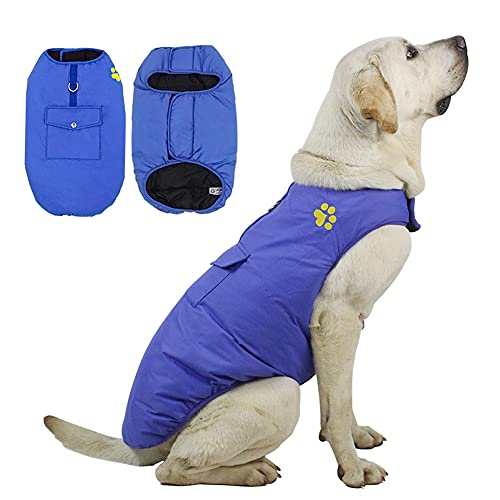 MOTT Chaleco de arnés para perro grande con bolsillo, abrigos de perro medianos abrigos impermeables para mascotas, chaleco reversible acolchado grueso para labrador, Golden Retriever