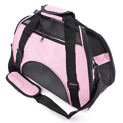 MoYouno Transportín Perro Gato Conejos Transpirable Plegable Pet Carrier Impermeable Bolso de Hombro Acolchado Suave Viaje Avion Tren o Auto por Pequeños Mascota, Rosado