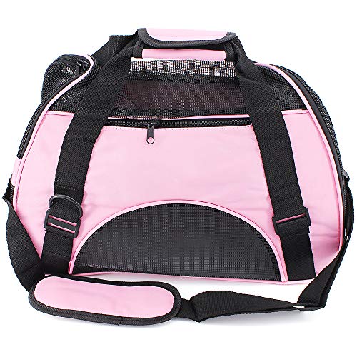 MoYouno Transportín Perro Gato Conejos Transpirable Plegable Pet Carrier Impermeable Bolso de Hombro Acolchado Suave Viaje Avion Tren o Auto por Pequeños Mascota, Rosado