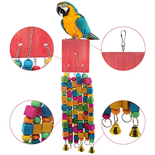 MQUPIN Juguete para masticar loros de aves para bloques de madera naturales multicolores medianos y grandes, juguetes para periquitos, juguetes para pájaros guacamayos grises africanos Canario