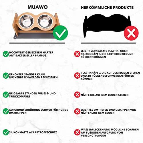 Muawo Comedero prémium para perros o gatos, altura regulable, 500 ml por comedero, perfecto para perros y gatos, comedero con comedero de bambú