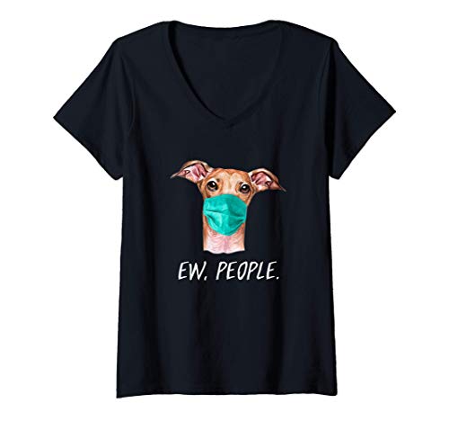 Mujer Perro GALGO con mascarilla Ew, People Camiseta Cuello V