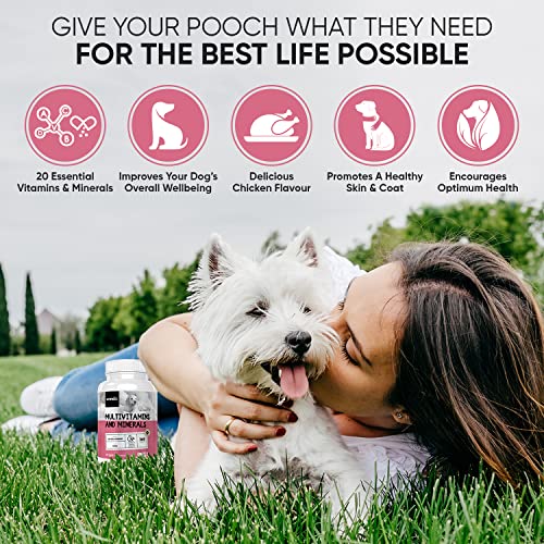 Multivitamínico para Perros 365 Comprimidos | 23 Vitaminas y Minerales para Perros, Suplemento con Vitamina C, B12 Calcio con Vitamina D, Magnesio y Potasio para la Salud, Inmunidad y Más