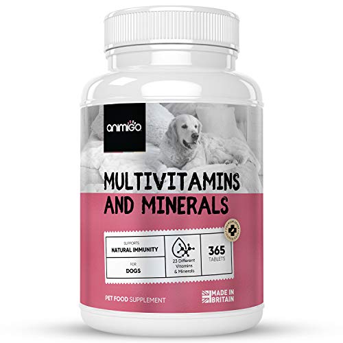 Multivitamínico para Perros 365 Comprimidos | 23 Vitaminas y Minerales para Perros, Suplemento con Vitamina C, B12 Calcio con Vitamina D, Magnesio y Potasio para la Salud, Inmunidad y Más