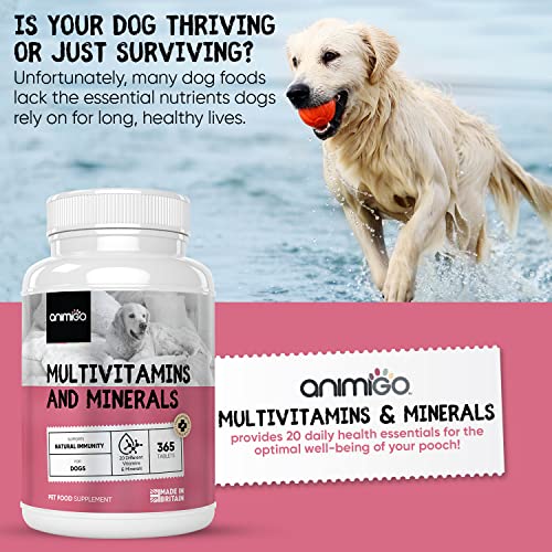 Multivitamínico para Perros 365 Comprimidos | 23 Vitaminas y Minerales para Perros, Suplemento con Vitamina C, B12 Calcio con Vitamina D, Magnesio y Potasio para la Salud, Inmunidad y Más