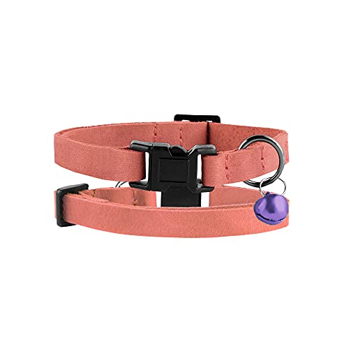 Murom Breakaway Collar de gato de cuero suave ajustable para mascotas gatitos collares con campana rosa marrón azul verde rojo (melocotón)