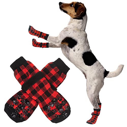 N/A/A 4 Pares de Calcetines para Perros - Botines para Perros de Doble Cara - Protector Antideslizante para Patas de Perro - Agarres en los Dedos para Perros y Gatos Regalos de Invierno y Navidad