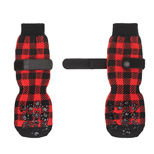 N/A/A 4 Pares de Calcetines para Perros - Botines para Perros de Doble Cara - Protector Antideslizante para Patas de Perro - Agarres en los Dedos para Perros y Gatos Regalos de Invierno y Navidad