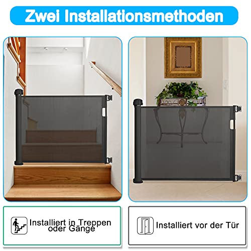 NAIZY Retráctil puertas de seguridad para niños 0-150 cm Puerta Seguridad Bebé Extensibles Barrera Escalera Vallas de Seguridad para Interiores y Exteriores - Negro