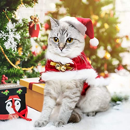 NAMSAN Disfraz de Navidad para Mascotas Traje de Navidad para Perro Traje de Navidad para Gatos Lindo Sombrero de Capa de Navidad con Papa Noel Gorrito Christmas Costume Apta para Perro Gato Conejo