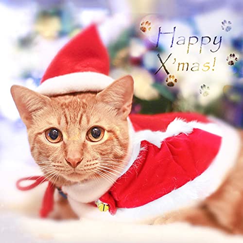 NAMSAN Disfraz de Navidad para Mascotas Traje de Navidad para Perro Traje de Navidad para Gatos Lindo Sombrero de Capa de Navidad con Papa Noel Gorrito Christmas Costume Apta para Perro Gato Conejo