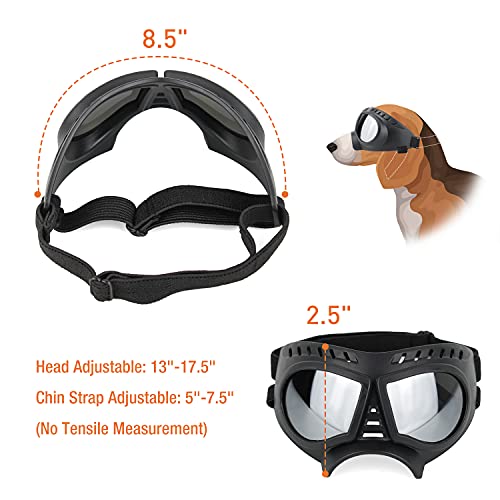 Namsan Gafas de sol para perros con protección UV, gafas de protección UV, resistentes al viento, correas flexibles ajustables para perros pequeños, marco suave (lente plateada)