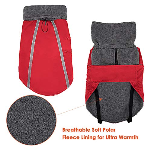 Nasjac Abrigo de Invierno para Perro, Forro Polar cálido, Forro Polar para Perros con Bufanda de Cuello Alto con Rayas Reflectantes Ajustable Impermeable a Prueba de Viento para Cachorros (XXL, Rojo)