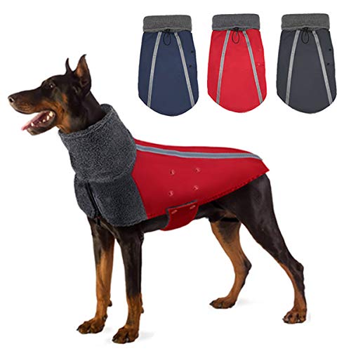 Nasjac Abrigo de Invierno para Perro, Forro Polar cálido, Forro Polar para Perros con Bufanda de Cuello Alto con Rayas Reflectantes Ajustable Impermeable a Prueba de Viento para Cachorros (XXL, Rojo)