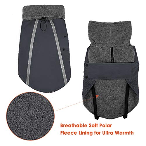 Nasjac Abrigo de Invierno para Perros, Forro Polar cálido, Warm Dog Coat Forro Polar para Perros con Bufanda de Cuello Alto con Rayas Reflectantes Ajustable Impermeable Resistente al Viento (M, Gris)