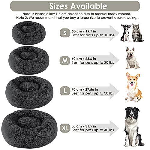 Nasjac Cama calmante para Mascotas, Nido de Mimbre para Donuts Cojín de Felpa Suave y cálido para Perros con Esponja acogedora Parte Inferior Antideslizante para Mascotas (L(70Cm), Gris Oscuro)