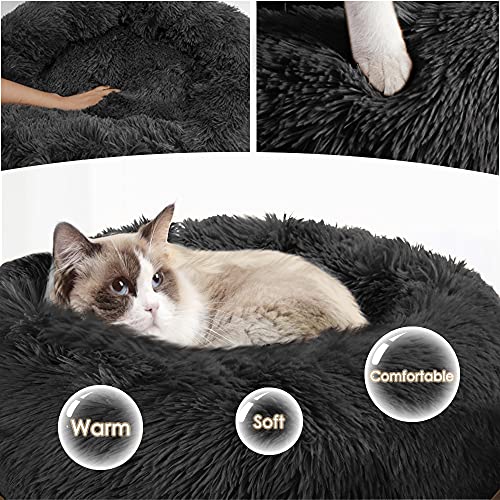 Nasjac Cama calmante para Mascotas, Nido de Mimbre para Donuts Cojín de Felpa Suave y cálido para Perros con Esponja acogedora Parte Inferior Antideslizante para Mascotas (XL(80Cm), Gris Oscuro)