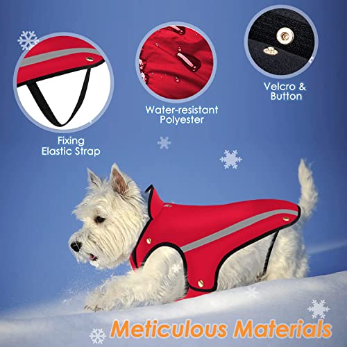 Nasjac Chaqueta de Invierno para Perros, Abrigo para Perros, Cuello Ajustable y tamaño de Pecho, Chaleco para Mascotas con Rayas Reflectantes, suéter Impermeable para Perros, Traje de Nieve (L, Rojo)