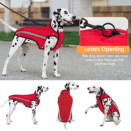 Nasjac Chaqueta de Invierno para Perros, Abrigo para Perros, Cuello Ajustable y tamaño de Pecho, Chaleco para Mascotas con Rayas Reflectantes, suéter Impermeable para Perros, Traje de Nieve (L, Rojo)