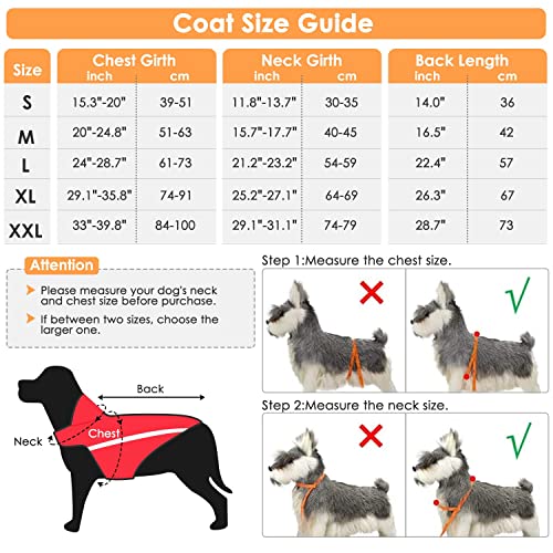 Nasjac Chaqueta de Invierno para Perros, Abrigo para Perros, Cuello Ajustable y tamaño de Pecho, Chaleco para Mascotas con Rayas Reflectantes, suéter Impermeable para Perros, Traje de Nieve (L, Rojo)