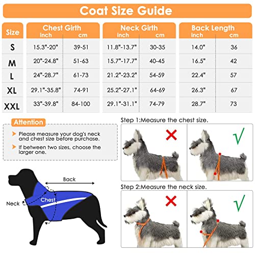 Nasjac Chaqueta de Invierno para Perros, Abrigo para Perros, Cuello Ajustable y tamaño de Pecho, Chaleco para Mascotas con Rayas Reflectantes, suéter Impermeable para Perros, Traje de Nieve (M, Azul)