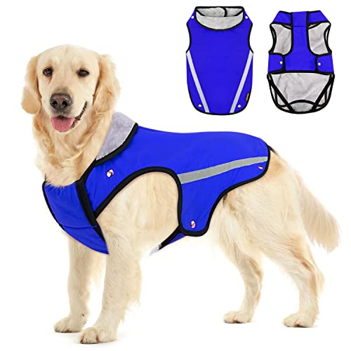 Nasjac Chaqueta de Invierno para Perros, Abrigo para Perros, Cuello Ajustable y tamaño de Pecho, Chaleco para Mascotas con Rayas Reflectantes, suéter Impermeable para Perros, Traje de Nieve (M, Azul)