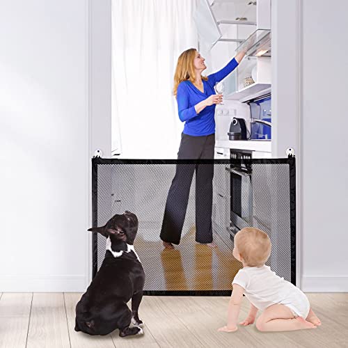 Nasjac Magic Gate para perros, 110 x 72 cm, malla plegable para mascotas escalera puerta para gatos con fuertes ganchos adhesivos de 3M regalo ideal para gatitos pequeños cachorros o bebés (100*72cm)