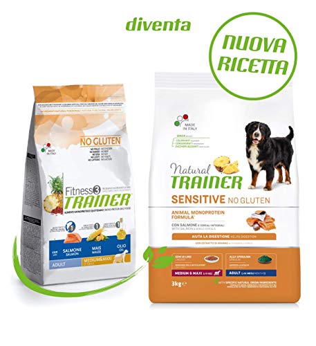 Natural Trainer Sensitive No Gluten - Pienso para Perros Medium-Maxi Adult con Salmón y Cereales Integrales - 3kg