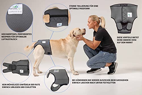 NATURE PET Braguitas para Perros Hembra en periodo de celo/Braguitas para Perros Macho/Braguitas Protectoras de Neopreno Perforado Negro - L-L