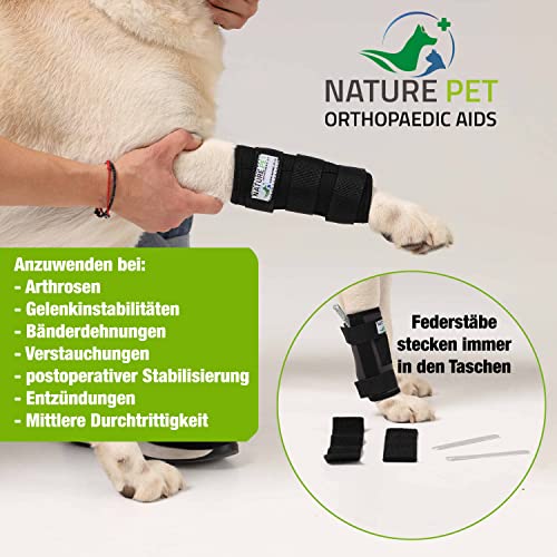 NATURE PET Vendaje Premium para la articulación carpometacarpiana de Perros/Vendaje para la articulación carpiana de Perros/Vendaje para Las extremidades Delanteras - Negro - M