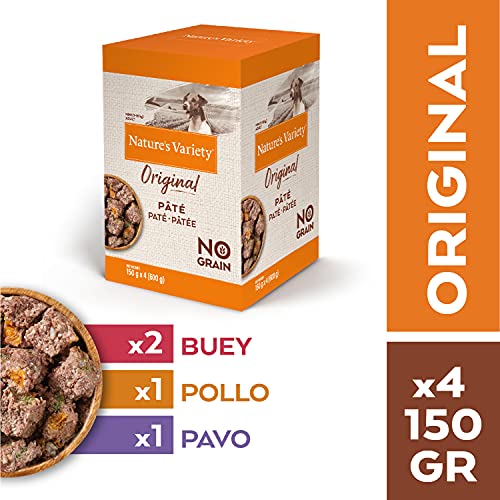 Nature's Variety Original No Grain - Multipack de patés para Perros Adultos Mini - 4 Multipacks de 4 x 150 g - Total 2,4 kg