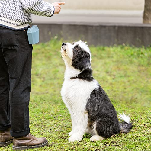 Navaris Bolsas de premios para Perro - Set de 2X riñonera pequeña para chuches de Perros - Bolsa Porta Comida para adiestramiento - Azul y Gris