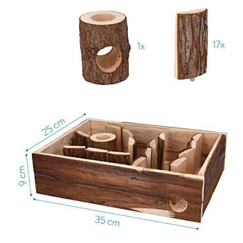 Navaris Laberinto de Madera para roedores pequeños - Parque para Ratones o jerbos con Piezas Removibles - Parque de Juegos de Abeto de 35 x 25 x 9 CM