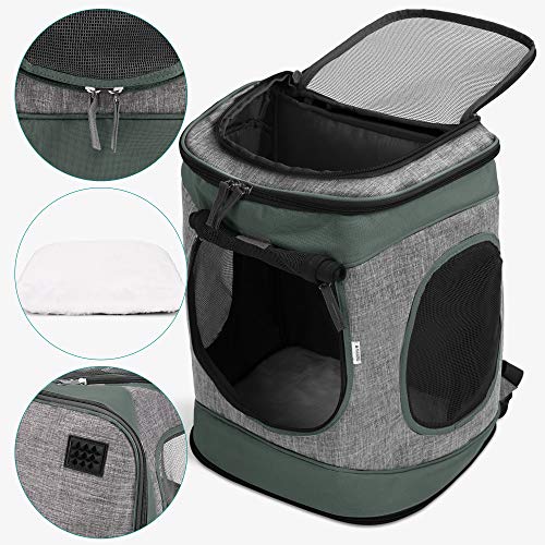 Navaris Mochila para Transportar Mascotas -Transportín Plegable Porta Mascota - Bolso Acolchado y Transpirable Gato Cachorro máx. 15 KG - En Gris