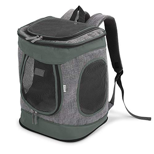 Navaris Mochila para Transportar Mascotas -Transportín Plegable Porta Mascota - Bolso Acolchado y Transpirable Gato Cachorro máx. 15 KG - En Gris