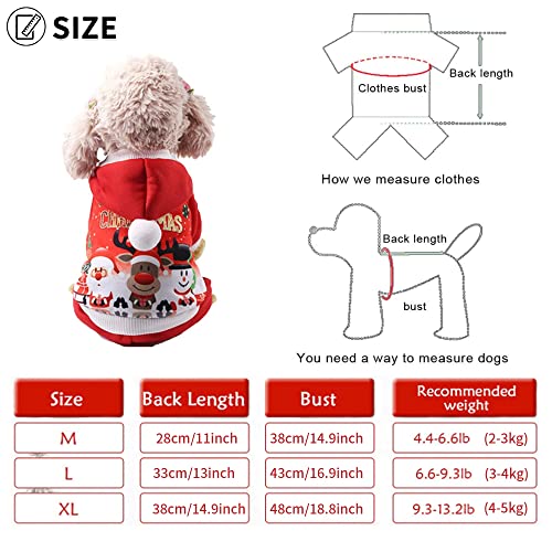 Navidad Ropa para Perros,Disfraz de Navidad para Mascotas,Sudadera con Capucha para Perro Gato,Vestir Navidad para Mascotas,Cálido Disfraz de Invierno para Cachorros y Gatito(M)