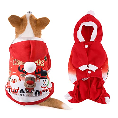 Navidad Ropa para Perros,Disfraz de Navidad para Mascotas,Sudadera con Capucha para Perro Gato,Vestir Navidad para Mascotas,Cálido Disfraz de Invierno para Cachorros y Gatito(M)