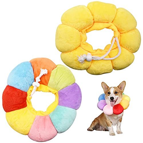 NC Collar Protector para Mascotas,DBAILY 2pcs Suave Collar Isabelino Gato Perro Amarillo Vistoso Collar de Recuperación para Mascotas para Curar heridas después de la Cirugía de Mascotas（M）