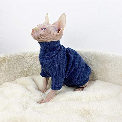 NELIT Sphynx Cat Ropa Cálido Suéter de Cuello Alto Pies de Pelo Cat Ropa de Gato-Azul_XS