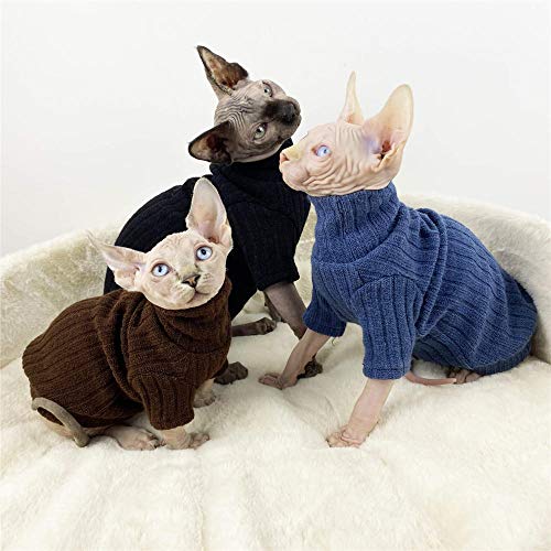 NELIT Sphynx Cat Ropa Cálido Suéter de Cuello Alto Pies de Pelo Cat Ropa de Gato-Azul_XS