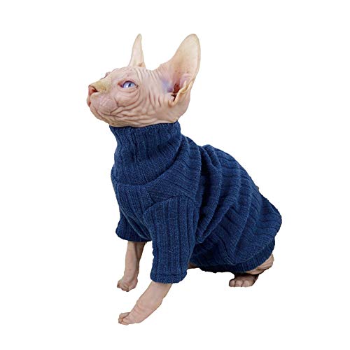 NELIT Sphynx Cat Ropa Cálido Suéter de Cuello Alto Pies de Pelo Cat Ropa de Gato-Azul_XS