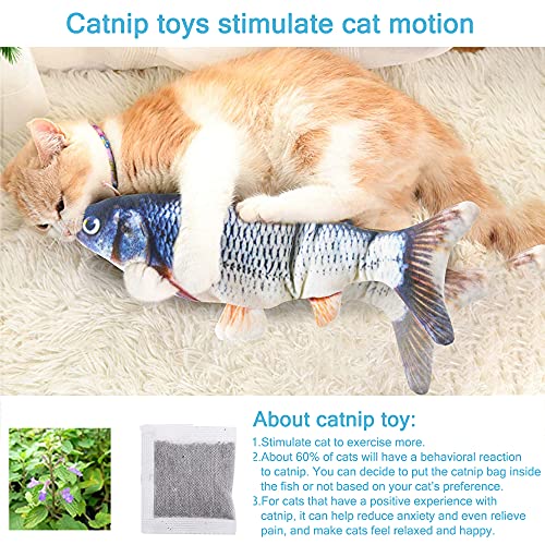 Nepfaivy Juguetes Pez para Gatos - Juguete Interactivo Hierba Gatera, Pez de Simulación de Felpa Móvil con Carga USB, Suministros para Gatos Que Se Pueden Usar para Morder