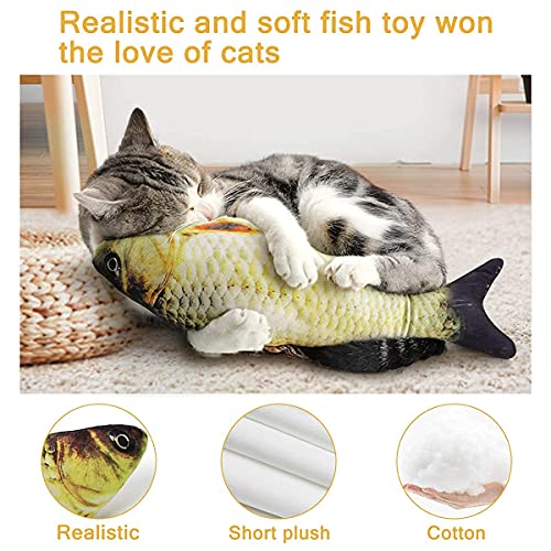 Nepfaivy Juguetes Pez para Gatos - Juguete Interactivo Hierba Gatera, Pez de Simulación de Felpa Móvil con Carga USB, Suministros para Gatos Que Se Pueden Usar para Morder (Yellow Fish)