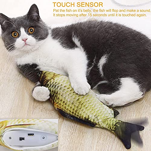 Nepfaivy Juguetes Pez para Gatos - Juguete Interactivo Hierba Gatera, Pez de Simulación de Felpa Móvil con Carga USB, Suministros para Gatos Que Se Pueden Usar para Morder (Yellow Fish)